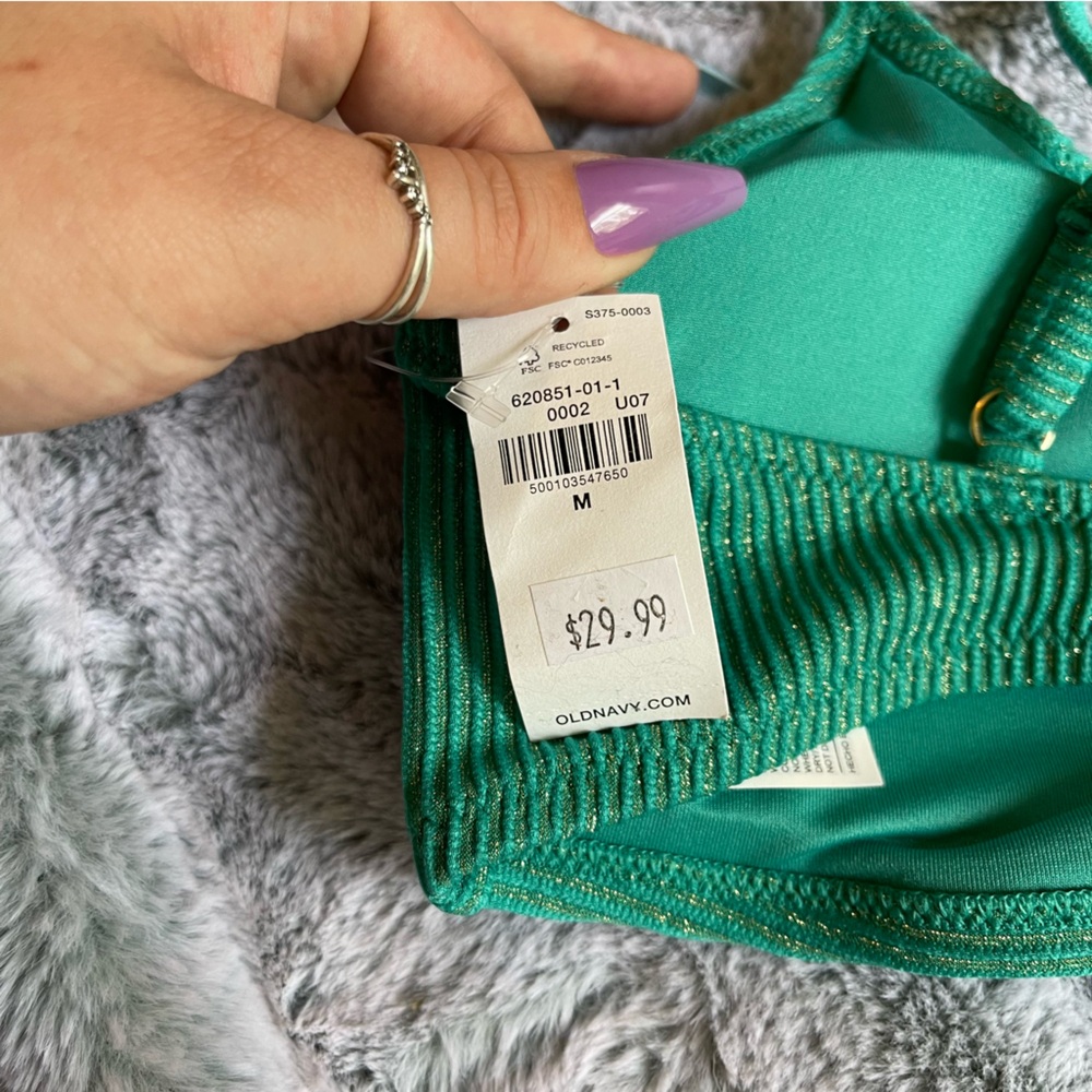 Green and Gold Adjustable Sparkle Bikini Top from Old Navy Size Medium NWT - Picture 6 of 10